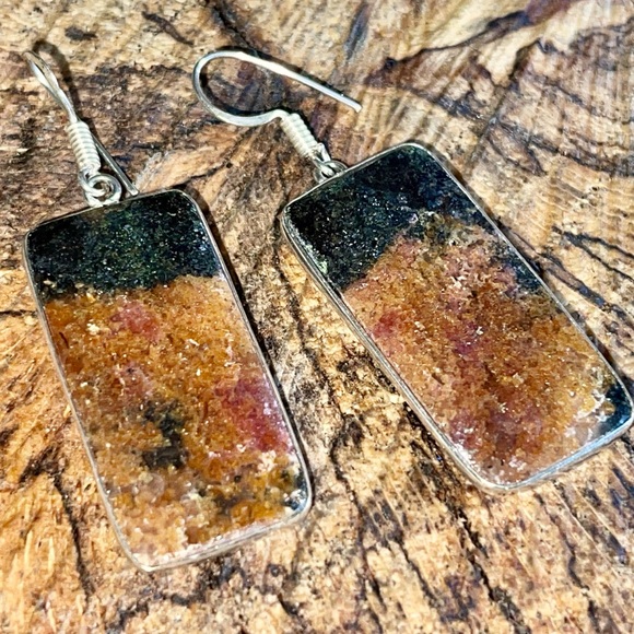 Rectangle Rhodonite Earrings 2” - Picture 5 of 9